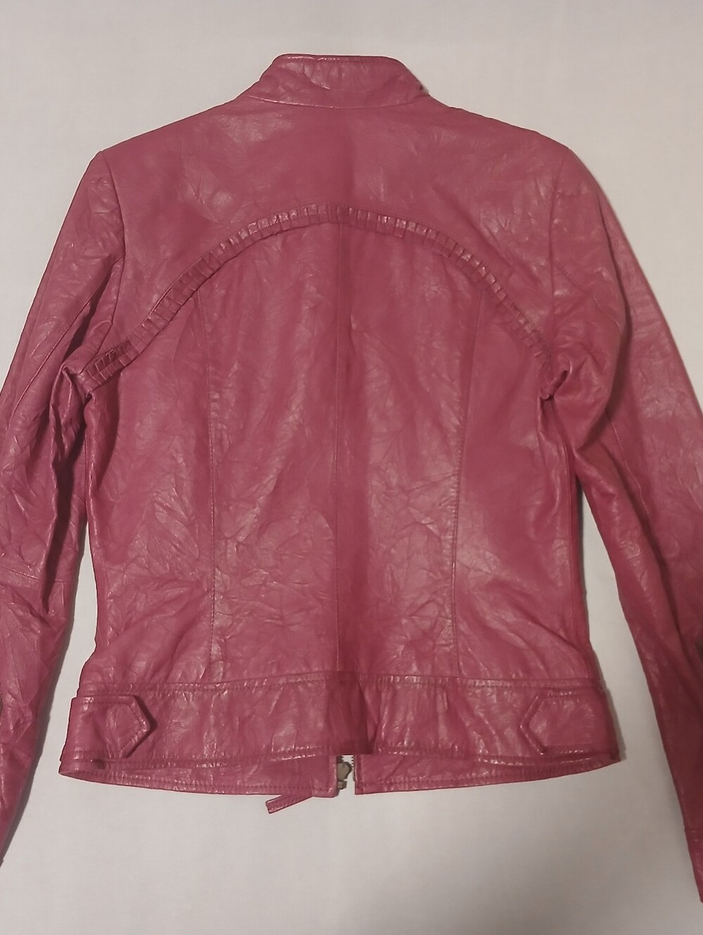 Danier Women's Genuine Leather Pink Moto Biker Jacket Small S Y2K Fitted - Picture 6 of 11